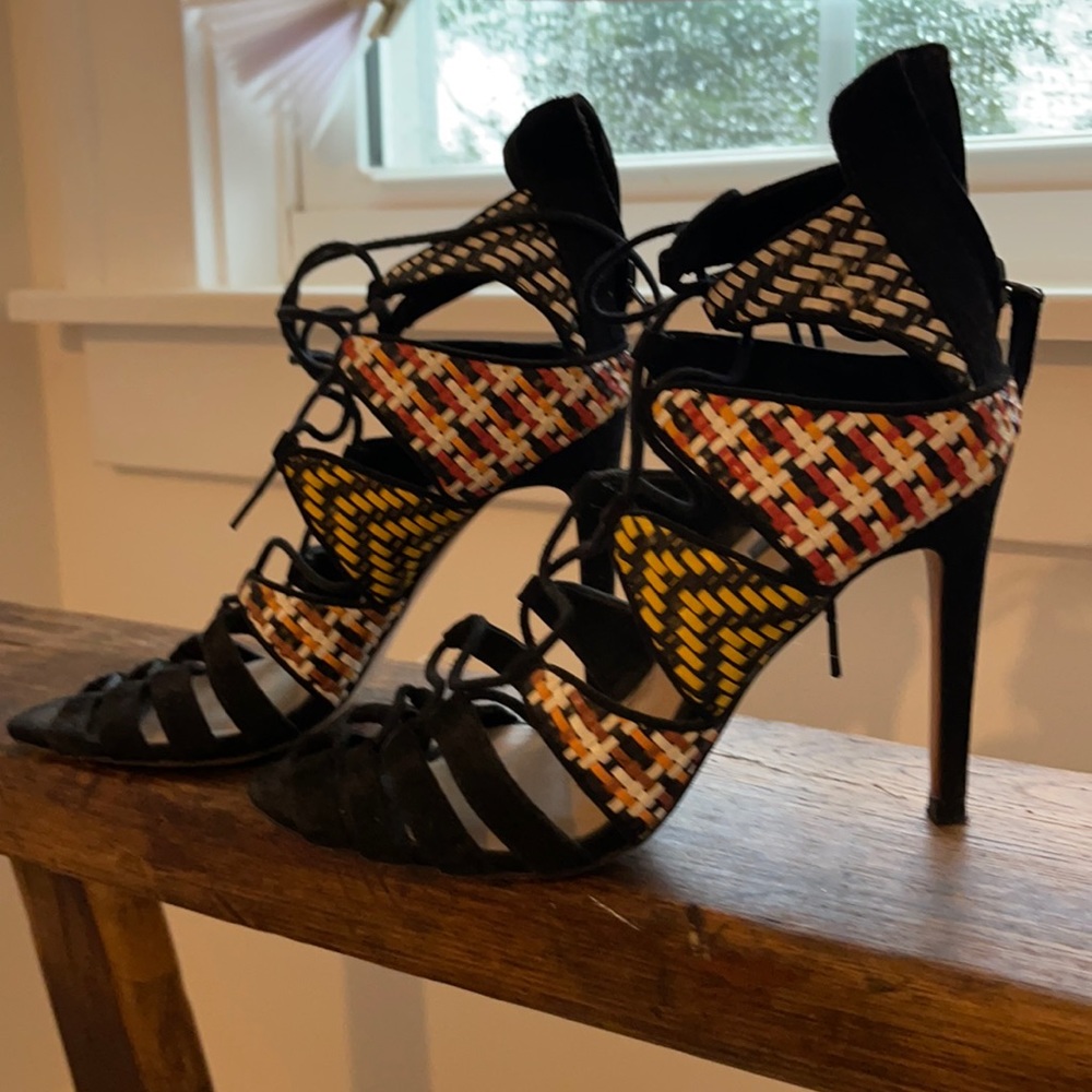 Zara heels tie ankle shoes 37 black and colors